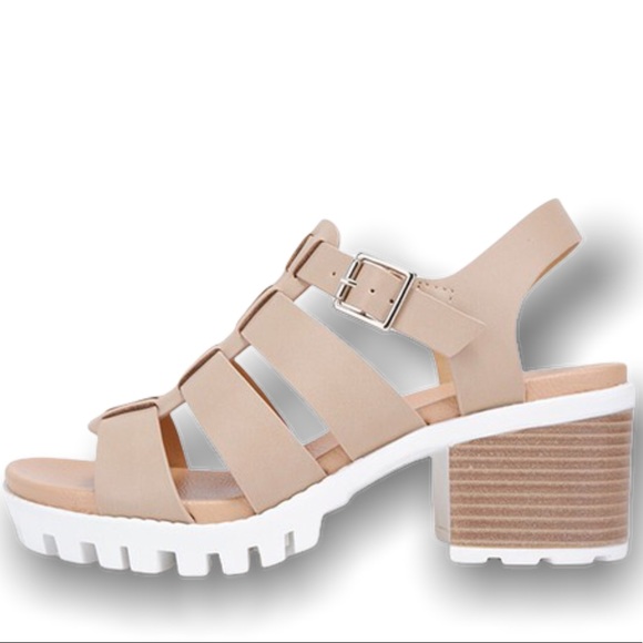 Soda Shoes Emi Taupe Lug Sole Platform Sandal - Picture 4 of 7